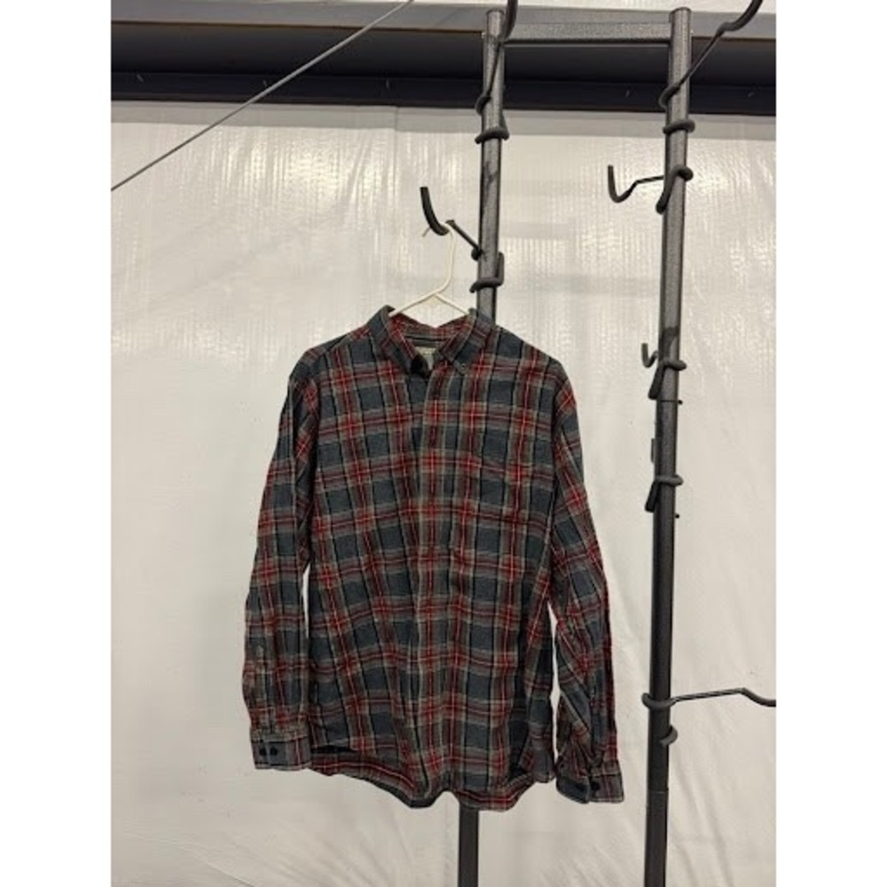 L.L. Bean Flannel Shirt - Grey & Red Plaid - Men's Large Slightly Fitted